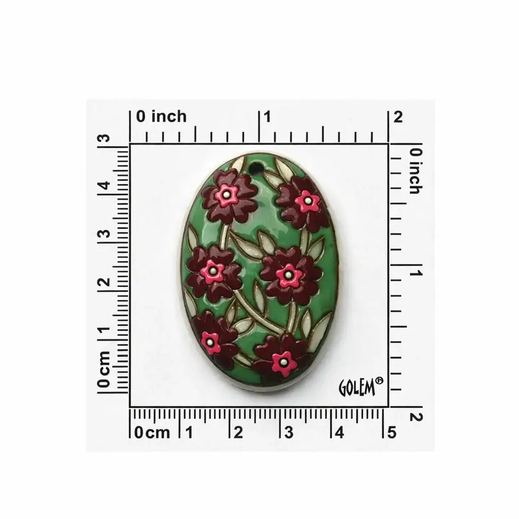 Golem Oval Ceramic Pendant, Blooming Hearts Burgundy - The Argus Collection