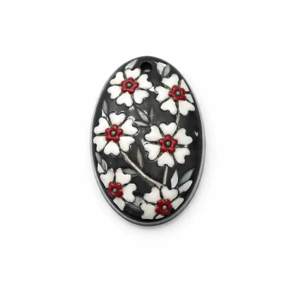 Golem Oval Ceramic Pendant, Blooming Hearts White - The Argus Collection