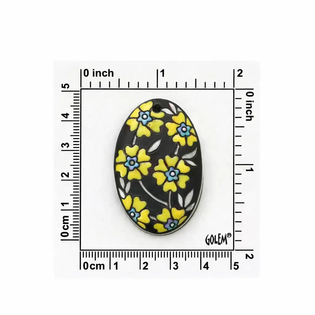 Golem Oval Ceramic Pendant, Blooming Hearts Yellow - The Argus Collection