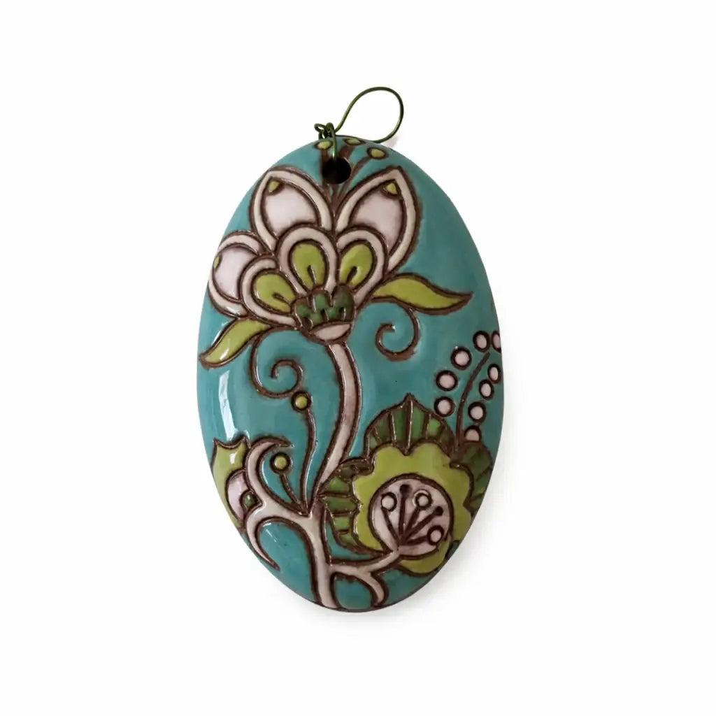 Golem Oval Ceramic Pendant, Cottonflower Blue/Green - The Argus Collection