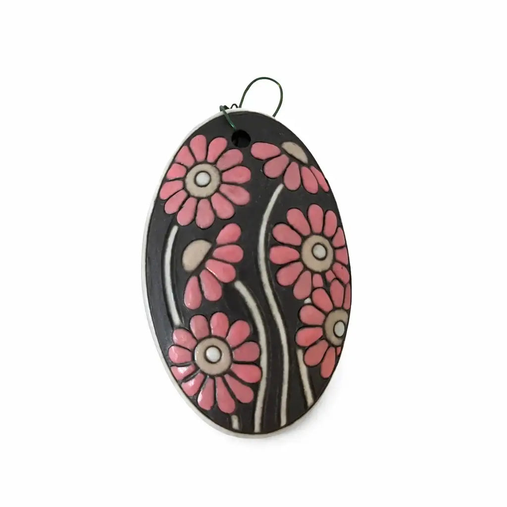 Golem Oval Ceramic Pendant, Daisies Pink - The Argus Collection