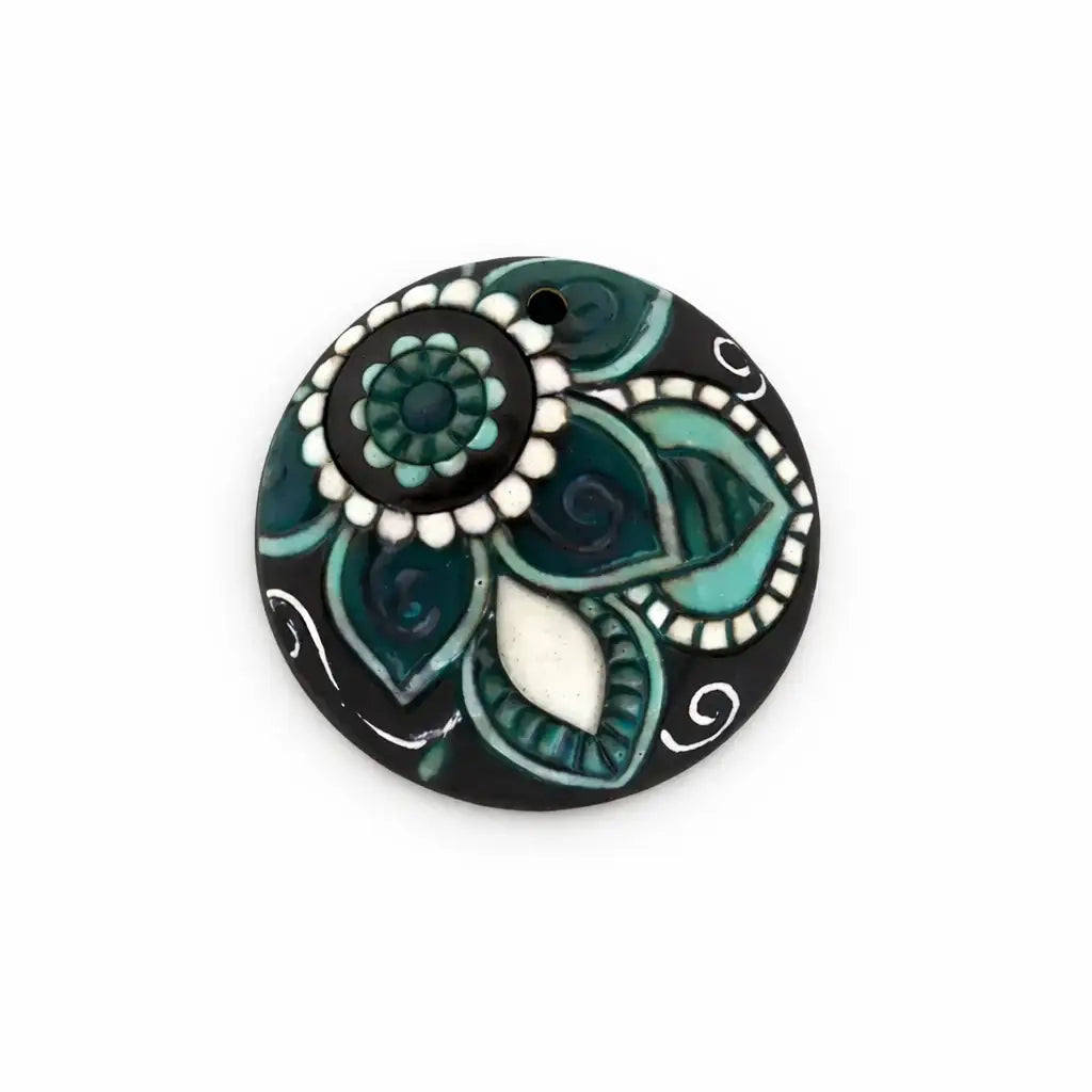 Golem Round Pendant, Paisley Aqua - The Argus Collection