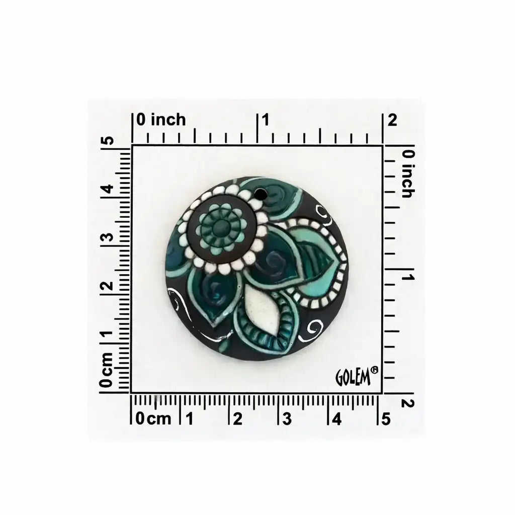 Golem Round Pendant, Paisley Aqua - The Argus Collection