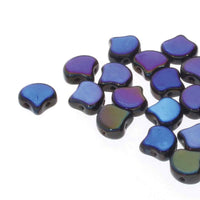 Jet Azuro Matubo Ginko beads, blue and purple Czech glass two-hole beads