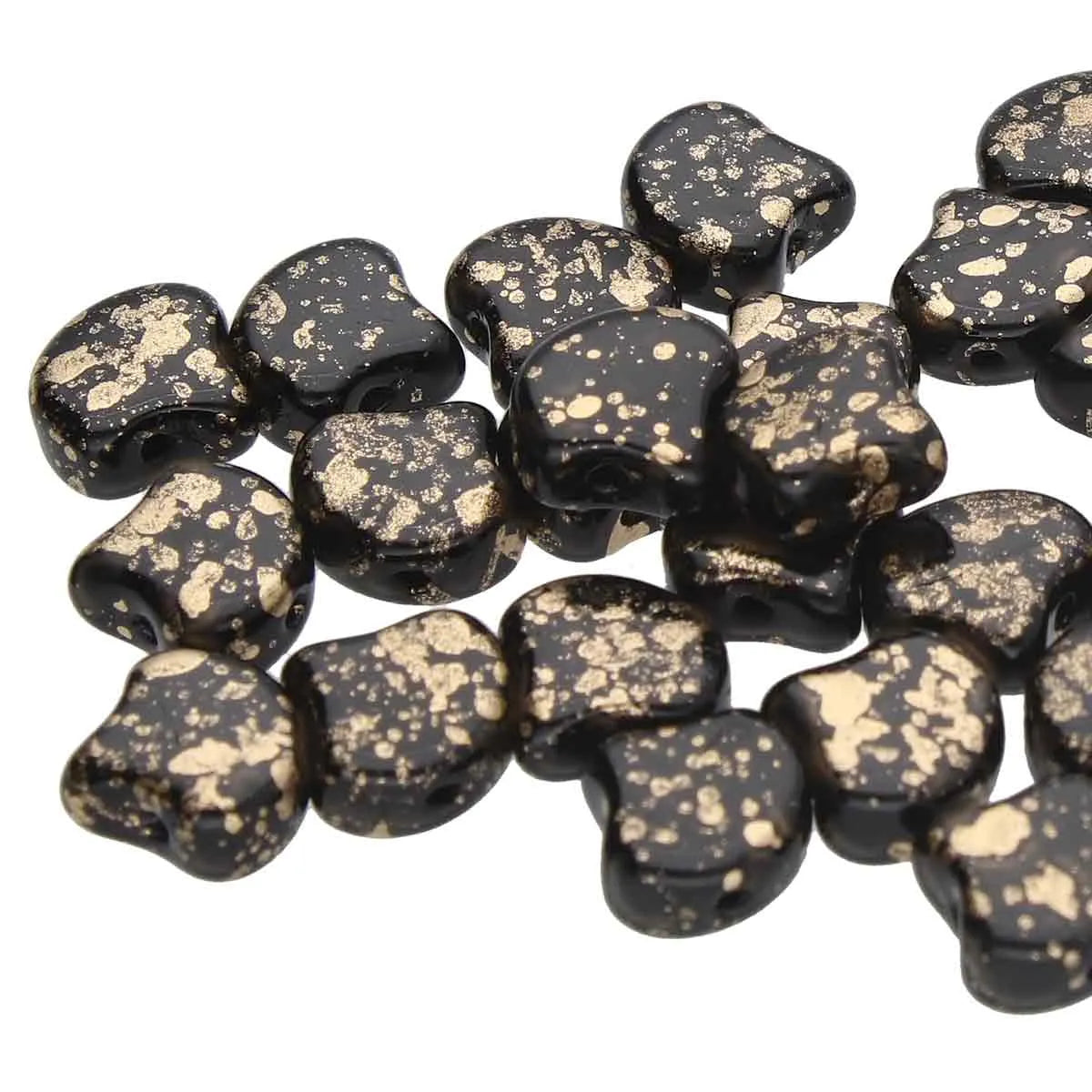 Ginko Beads, Jet Gold Splash, 10g.