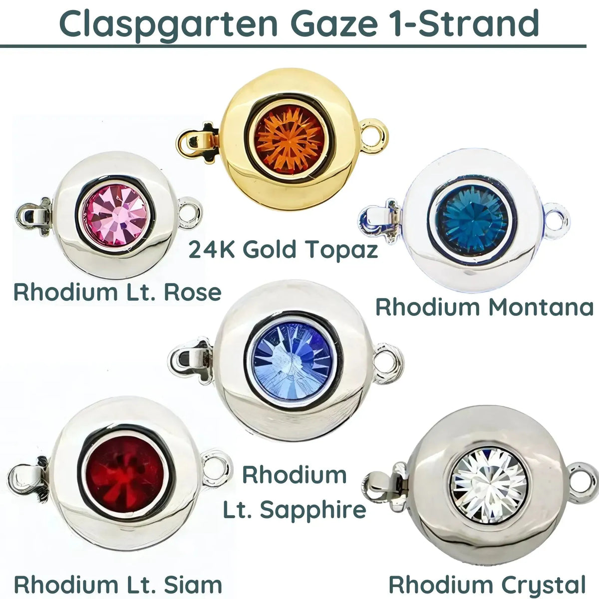 Gaze, Claspgarten 1-Strand Box Clasp, with Swarovski Crystals in 6 Colours - The Argus Collection