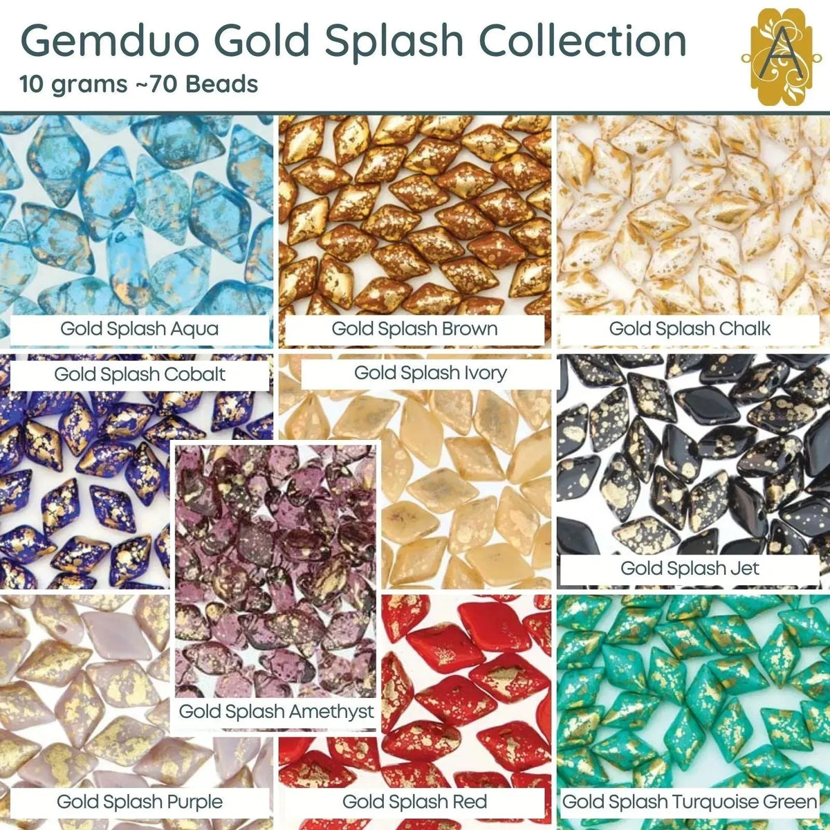 Gemduo Beads by Matubo, Gold Splash Collection, 10g, 10 colors - The Argus Collection