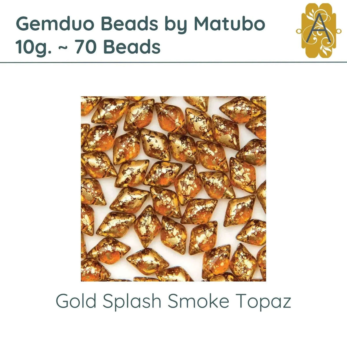 Gemduo Beads by Matubo, 10g., Gold Splash Smoke Topaz - The Argus Collection