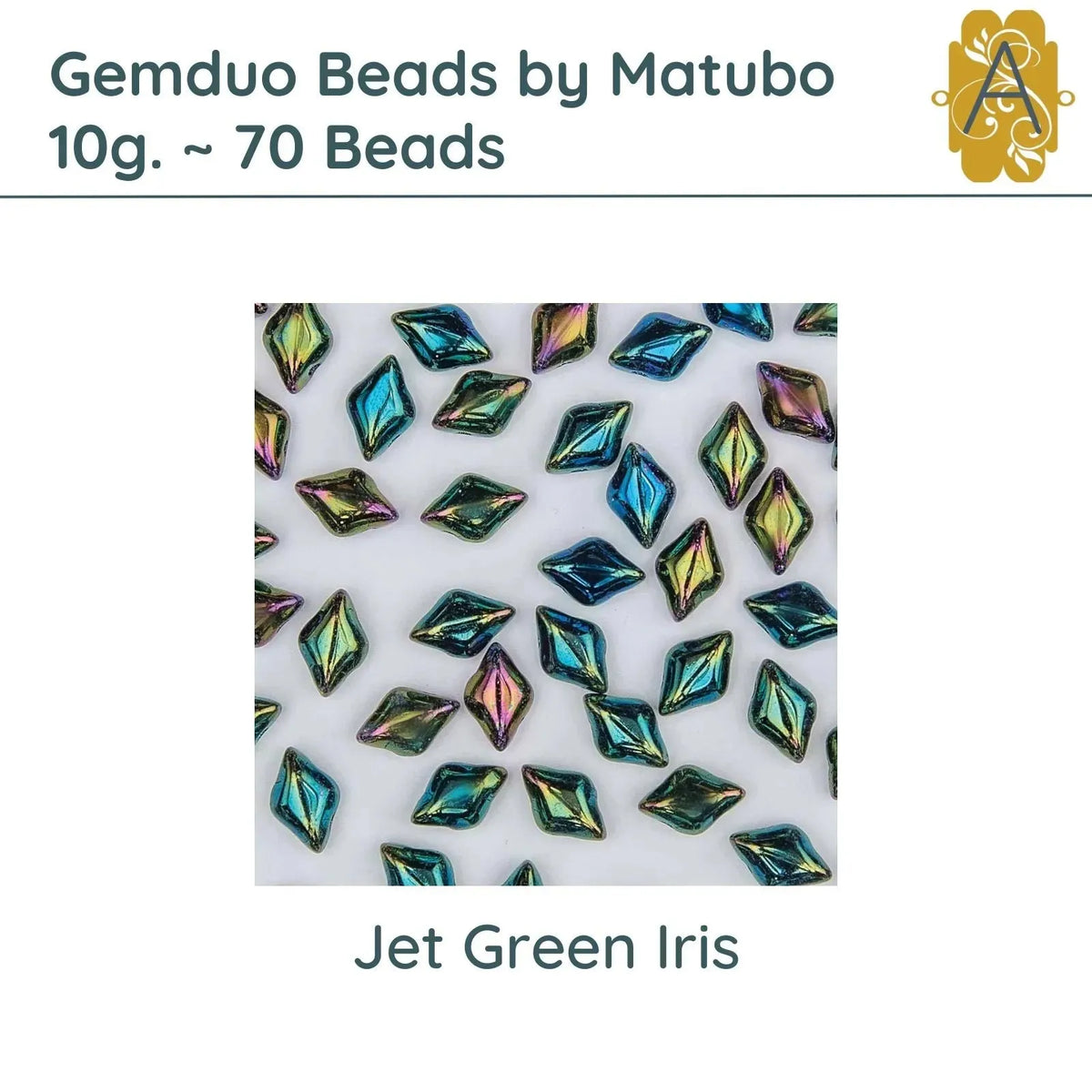 Gemduo Beads by Matubo, 10g., Jet Green Iris - The Argus Collection