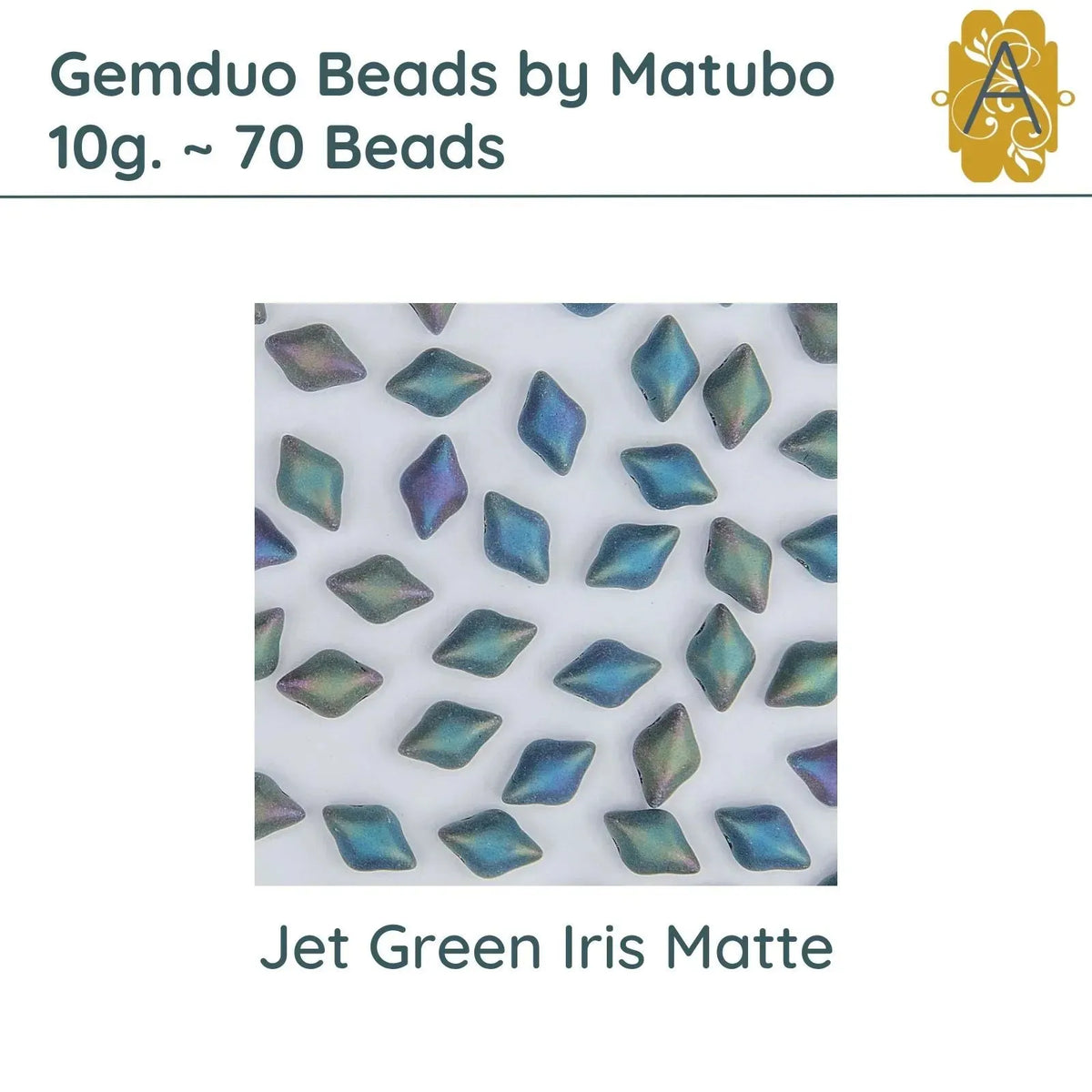 Gemduo Beads by Matubo, 10g., Jet Green Iris Matte - The Argus Collection