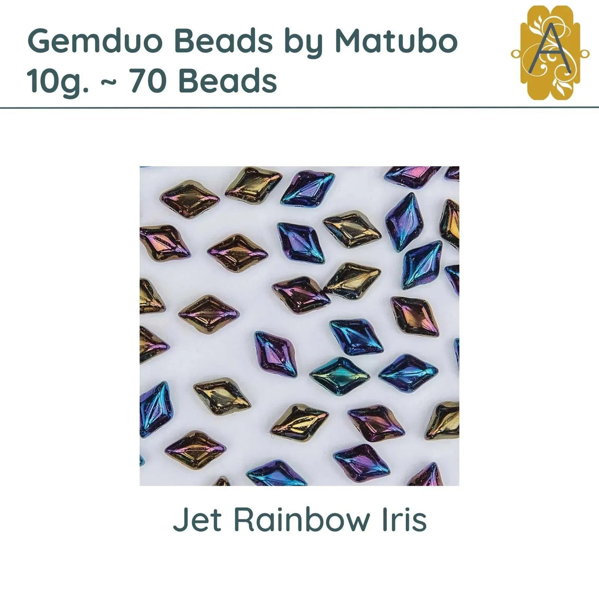 Gemduo Beads by Matubo, 10g., Jet Rainbow Iris - The Argus Collection