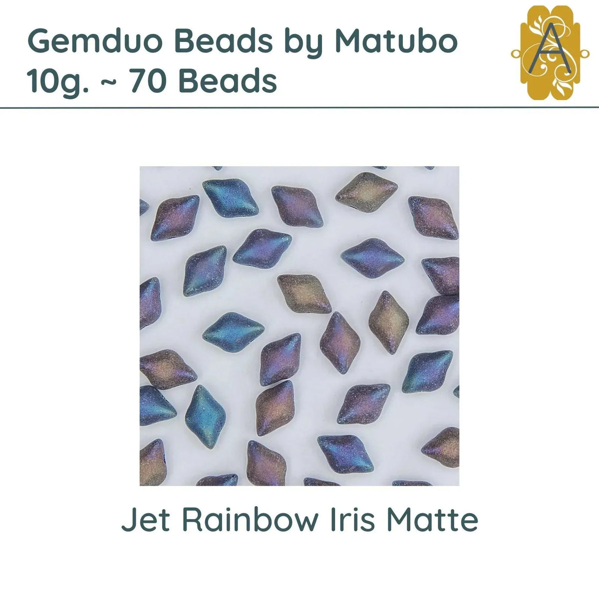 Gemduo Beads by Matubo, 10g., Jet Rainbow Iris Matte - The Argus Collection