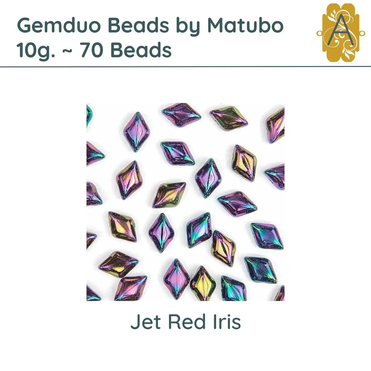 Gemduo Beads by Matubo, 10g., Jet Red Iris - The Argus Collection