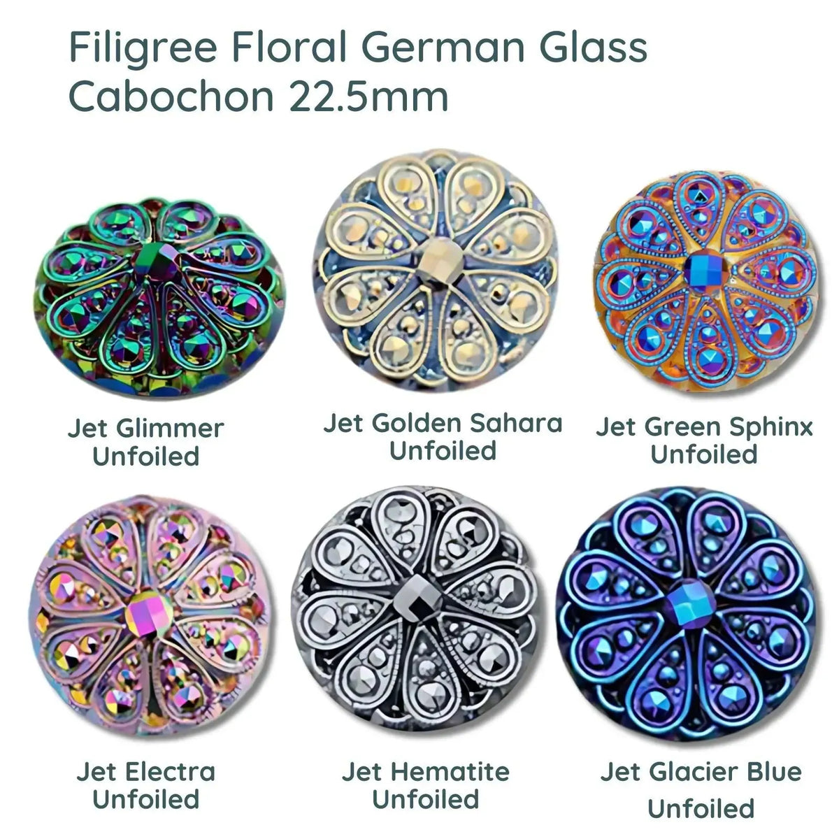 Filigree Floral, German Glass Cabochons, 22.5mm - The Argus Collection