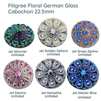 Filigree Floral, German Glass Cabochons, 22.5mm