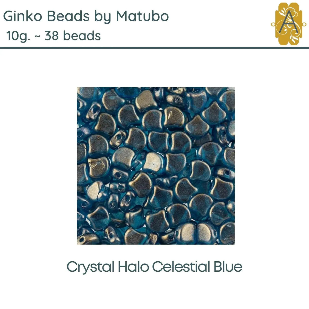 Ginko Beads, 10g., by Matubo, Crystal Halo Celestial Blue - The Argus Collection