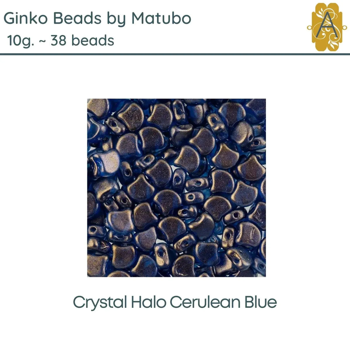 Ginko Beads, 10g., by Matubo, Crystal Halo Cerulean Blue - The Argus Collection