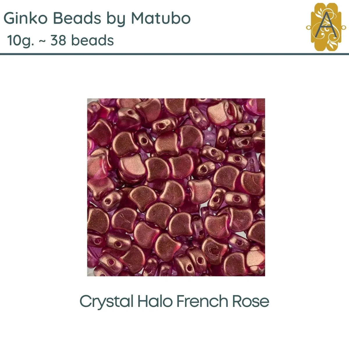 Ginko Beads, 10g., by Matubo, Crystal Halo French Rose - The Argus Collection