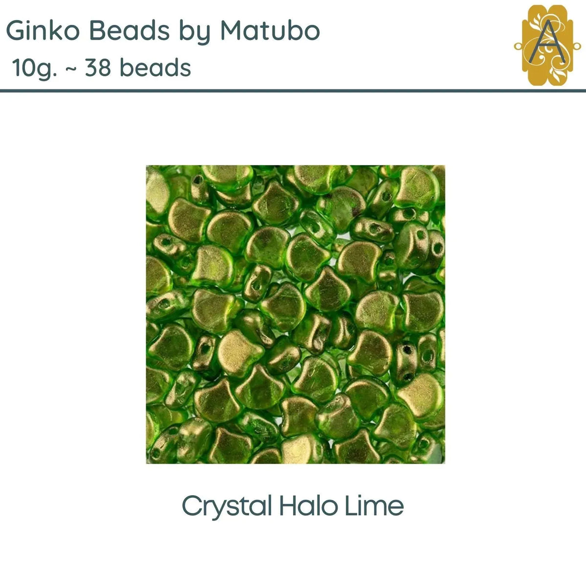 Ginko Beads, 10g., by Matubo, Crystal Halo Lime - The Argus Collection