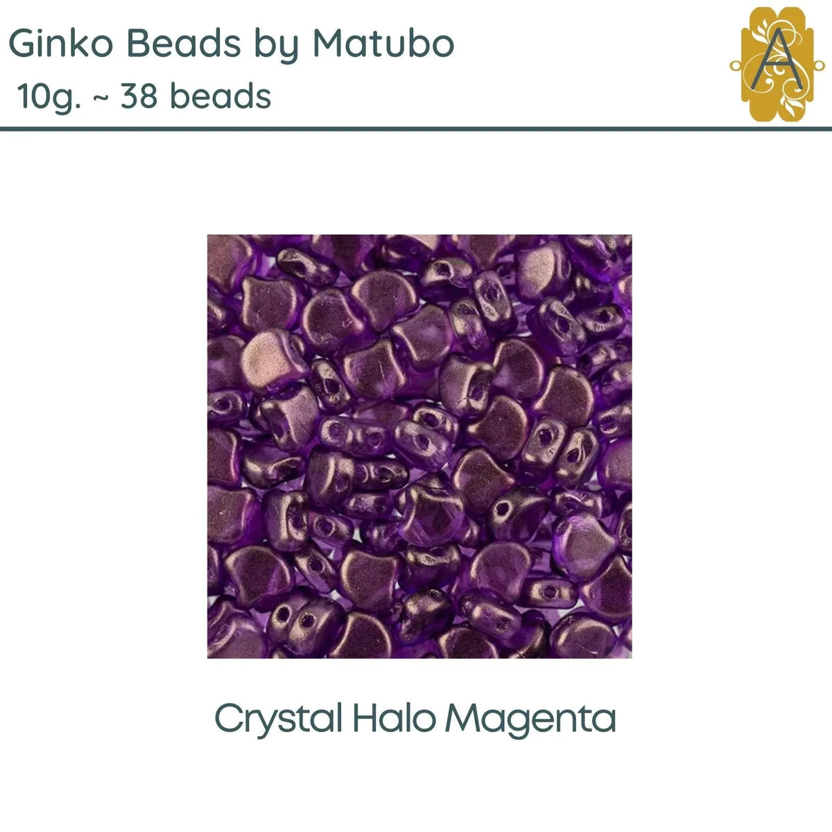 Ginko Beads, 10g., by Matubo, Crystal Halo Magenta - The Argus Collection