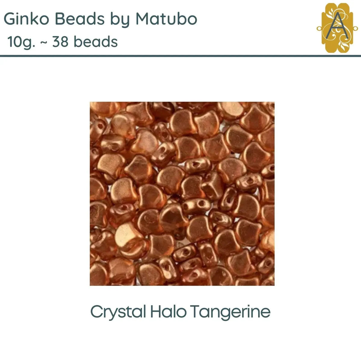 Ginko Beads, 10g., by Matubo, Crystal Halo Tangerine - The Argus Collection