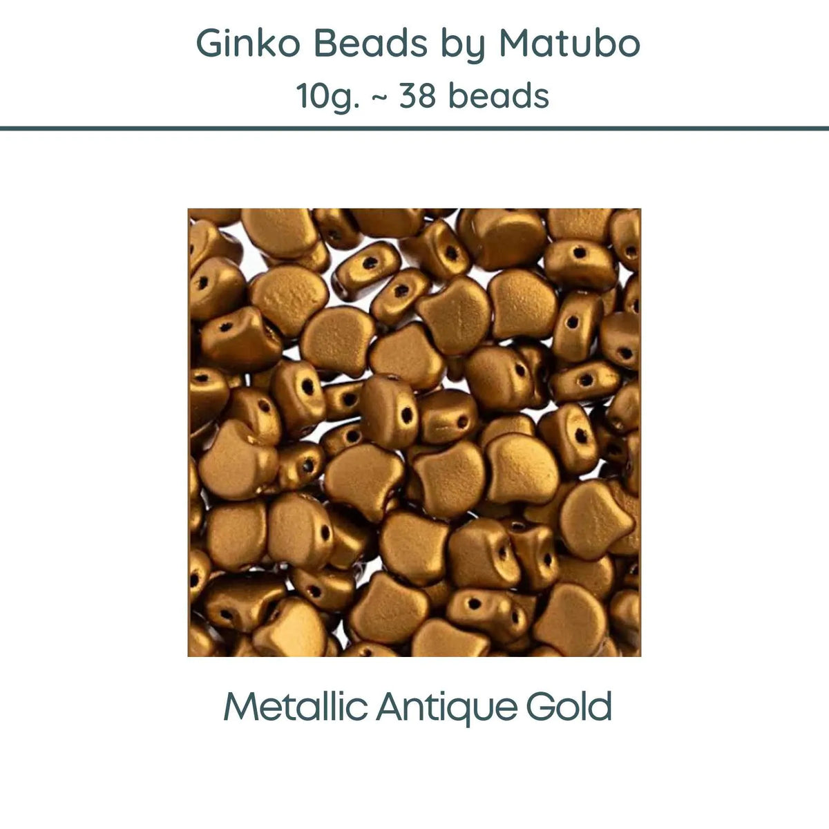Ginko Beads, 10g. by Matubo, Metallic Antique Gold - The Argus Collection