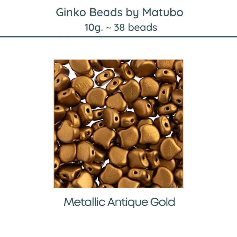 Ginko Beads, 10g. by Matubo, Metallic Antique Gold - The Argus Collection