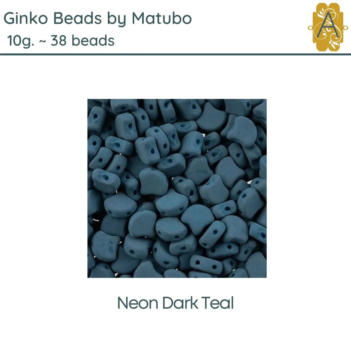 Ginko Beads, 10g. by Matubo, Neon Dark Teal - The Argus Collection