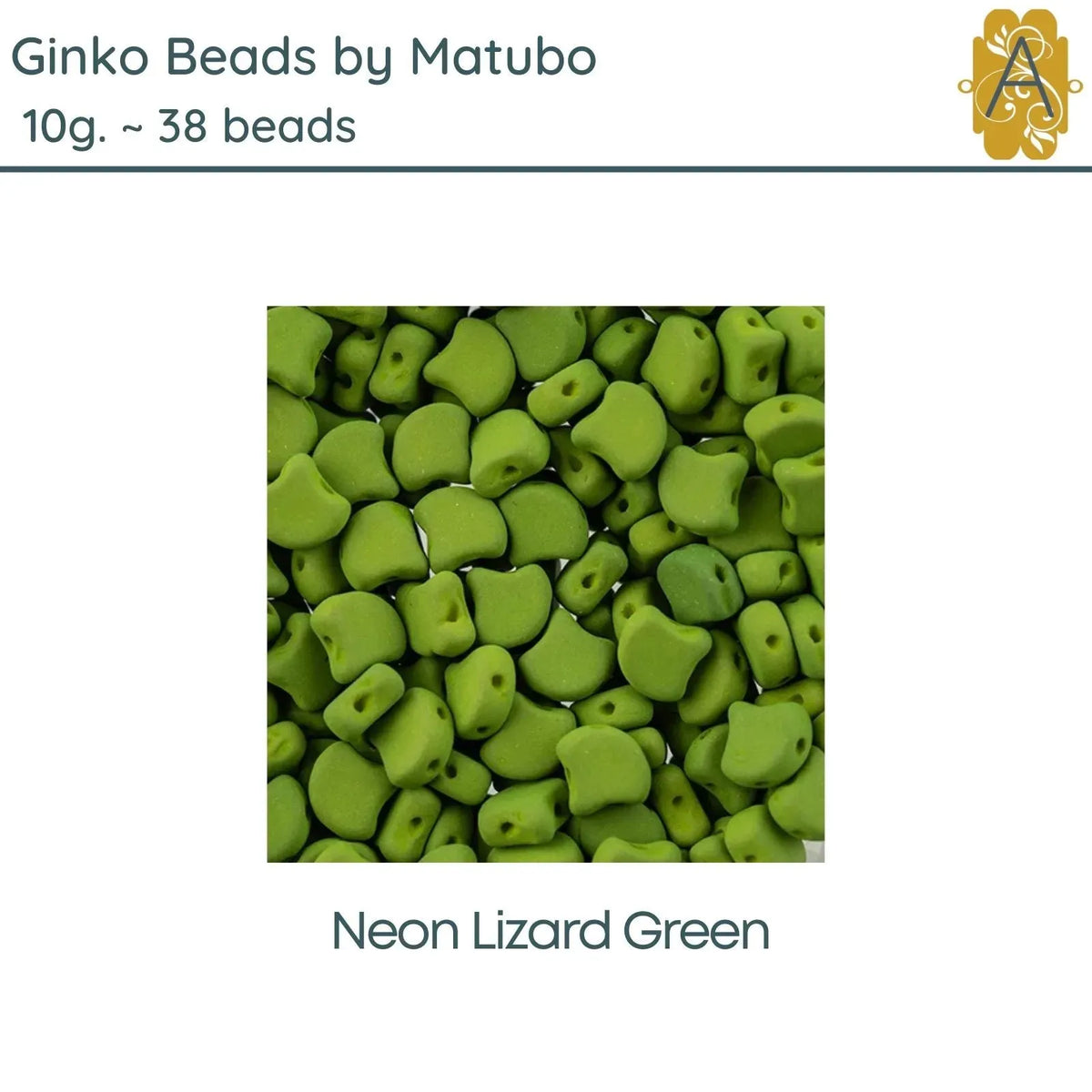 Ginko Beads, 10g. by Matubo, Neon Lizard Green - The Argus Collection