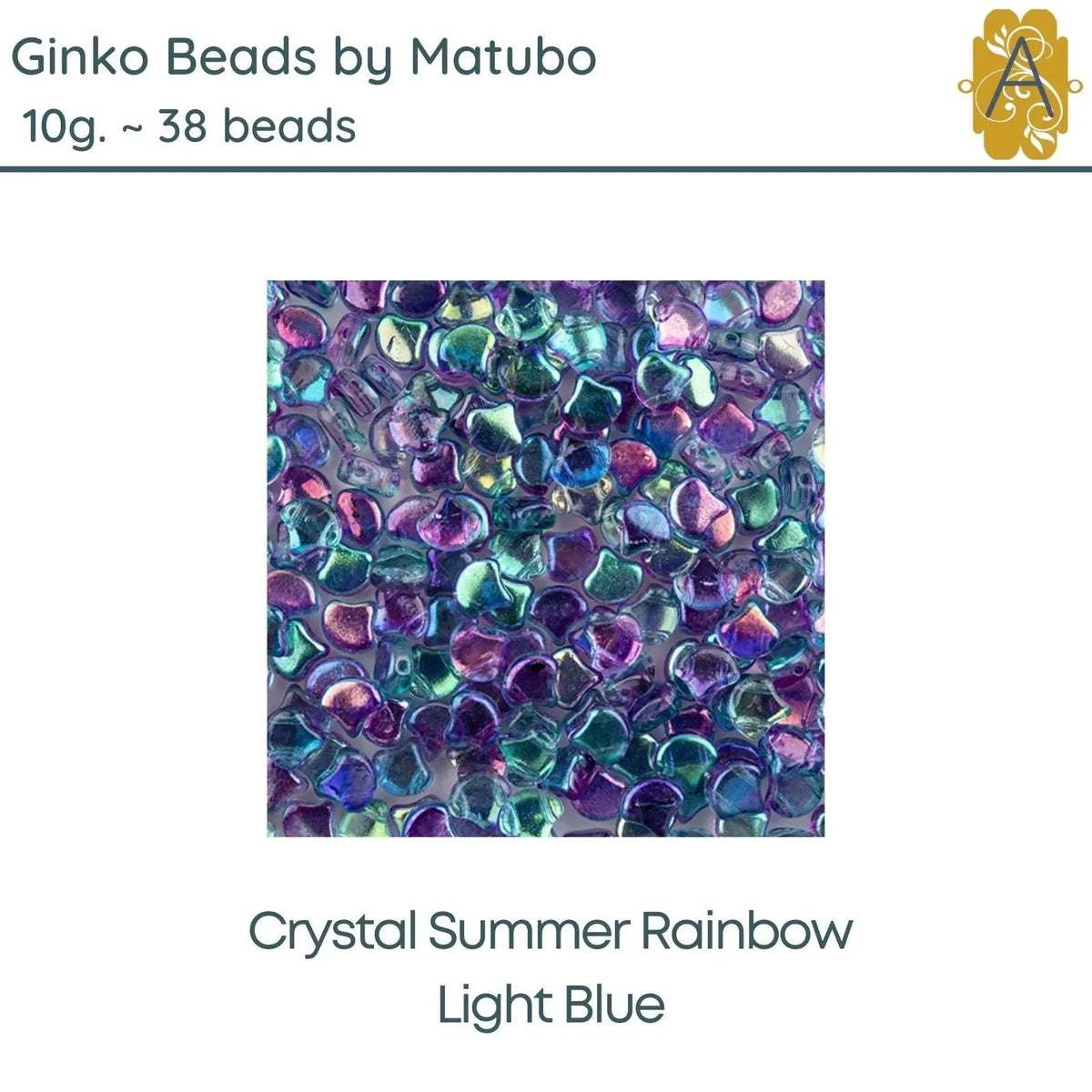 Ginko Beads, 10g. by Matubo, Crystal Summer Rainbow Light Blue - The Argus Collection