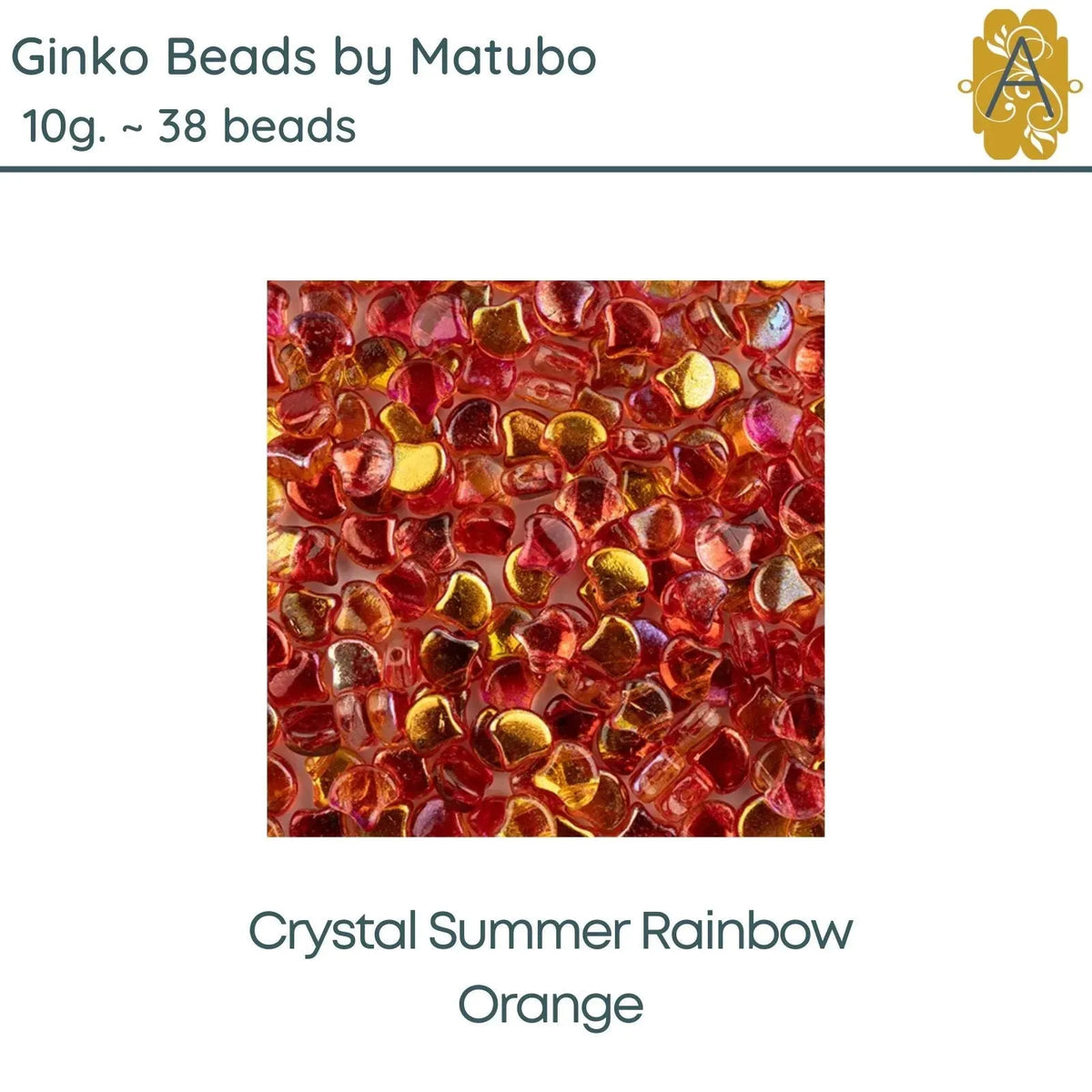 Ginko Beads, 10g. by Matubo, Crystal Summer Rainbow Orange - The Argus Collection