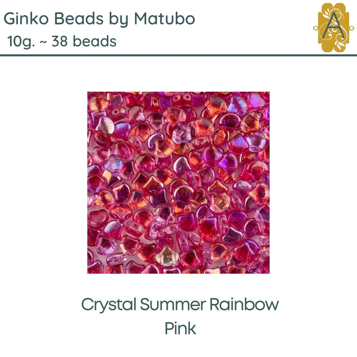 Ginko Beads, 10g. by Matubo, Crystal Summer Rainbow Pink - The Argus Collection