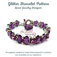 Purple glitter bracelet with heart charm on a white background, featuring Lisart Jewelry Designer branding.