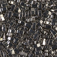 Shiny gunmetal gray rectangular beads with two holes for jewelry making