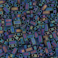 Close-up of iridescent beads with a multicolor pattern.