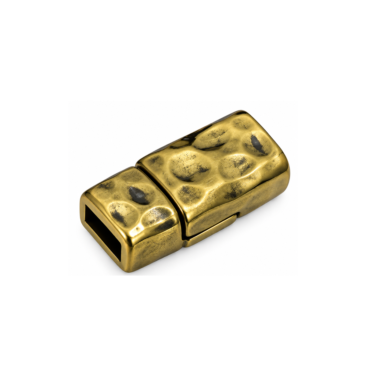 Antique brass hammered magnetic clasp for 5mm flat leather and cork jewelry making, made in Greece.
