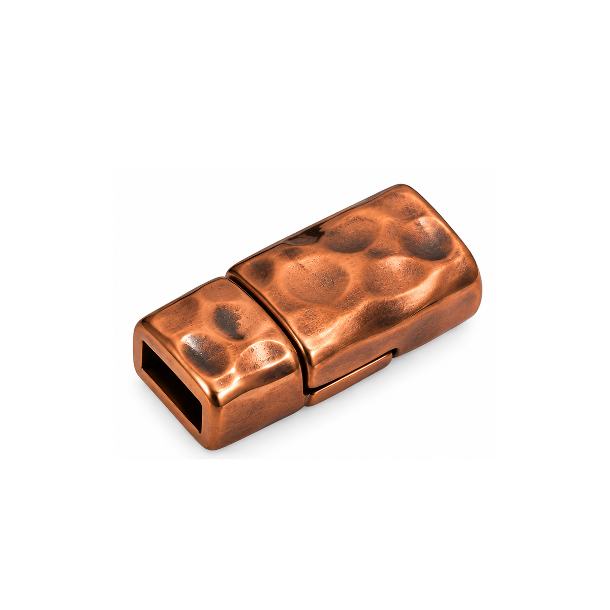 Antique copper hammered magnetic clasp for 5mm flat leather and cork jewelry making, made in Greece.