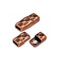 Antique copper hammered magnetic clasp shown assembled and separated to display the magnetic closure and 5mm flat leather opening.