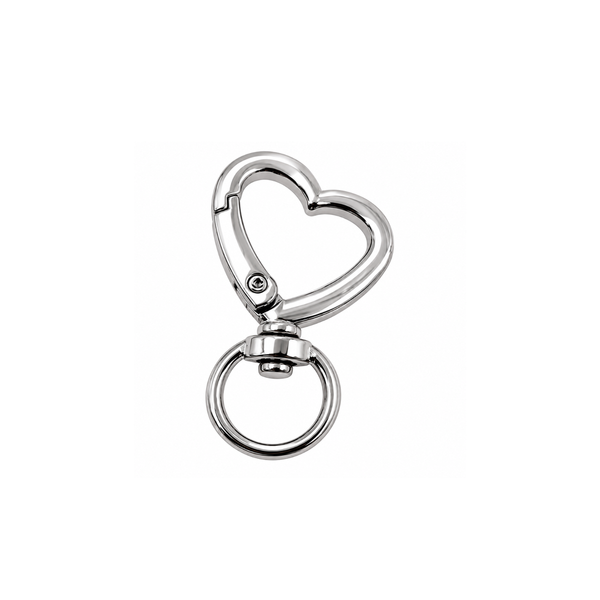 Silver plated heart lobster clasp with attached swivel keyring for handmade bag charms, keychains and lanyards.