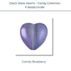 Czech Glass Hearts includes 4 pieces in a Candy Blueberry color - The Argus Collection