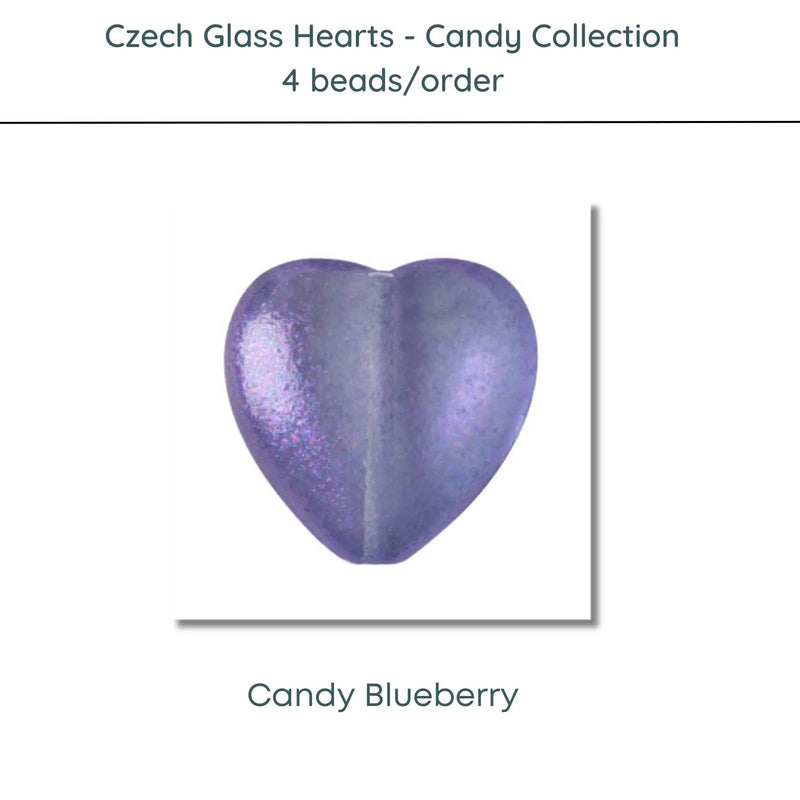 Czech Glass Hearts includes 4 pieces in a Candy Blueberry color - The Argus Collection