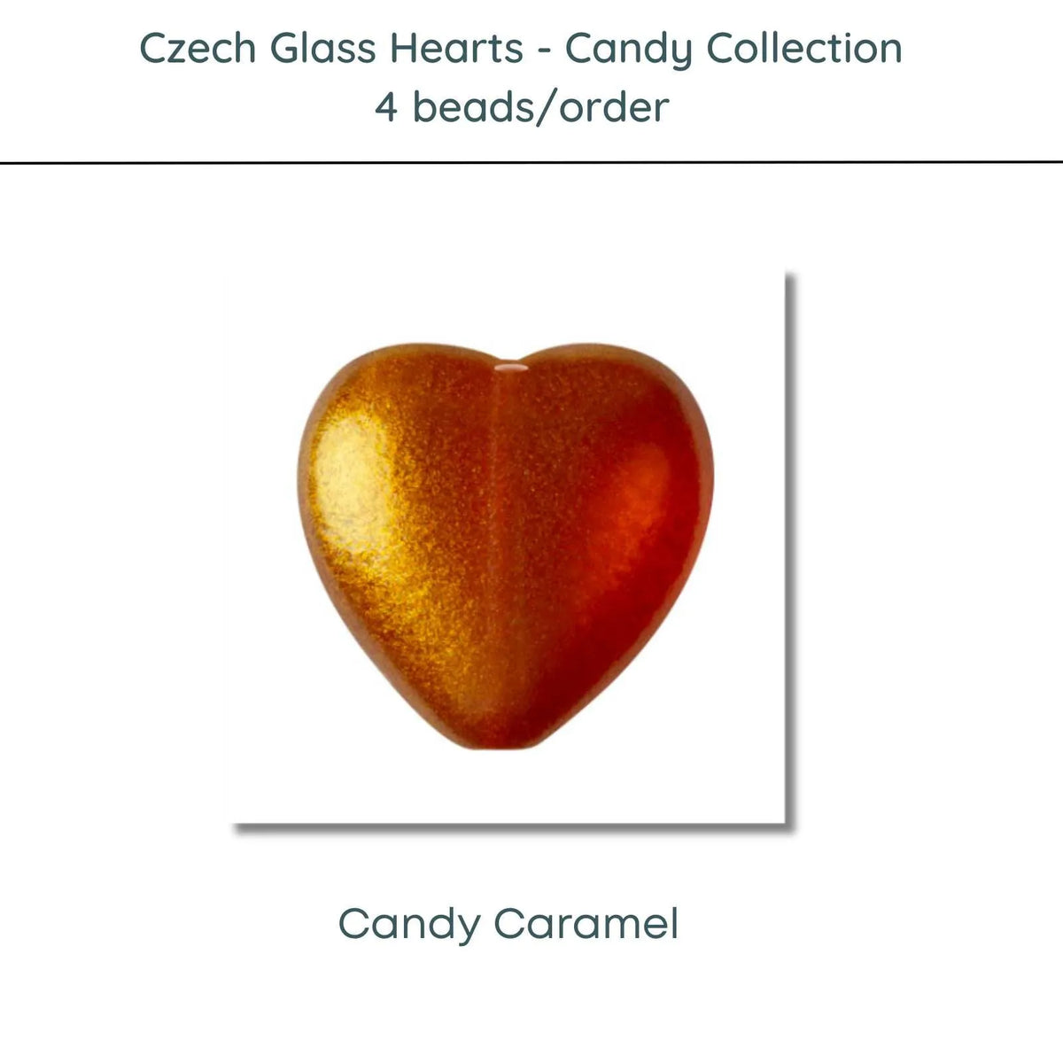 Czech Glass Hearts, includes 4 pieces, a Candy Caramel color - The Argus Collection