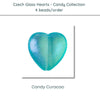 Czech Glass Hearts, includes 4 pieces, a Candy Curacao color - The Argus Collection
