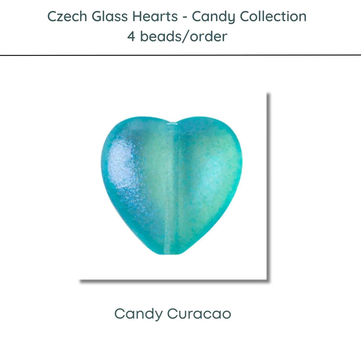 Czech Glass Hearts, includes 4 pieces, a Candy Curacao color - The Argus Collection