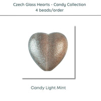 Czech Glass Hearts includes 4 pieces in a Candy Light Mint color - The Argus Collection