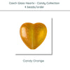 Czech Glass Hearts includes 4 pieces in a Candy Orange color - The Argus Collection