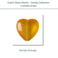Czech Glass Hearts includes 4 pieces in a Candy Orange color - The Argus Collection