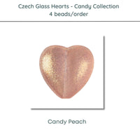 Czech Glass Hearts includes 4 pieces in a Candy Peach color - The Argus Collection