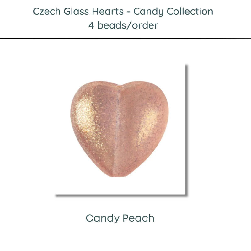 Czech Glass Hearts includes 4 pieces in a Candy Peach color - The Argus Collection