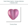 Czech Glass Hearts, includes 4 pieces, a Candy Rose color - The Argus Collection